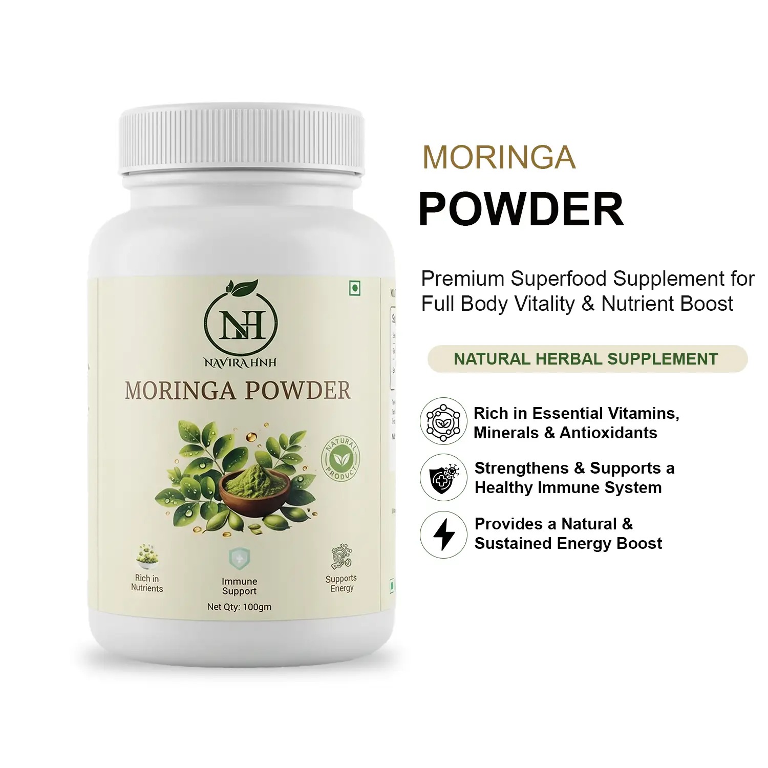 Moringa Powder | Pure Superfood Leaf Powder for Daily Energy, Immunity & Wellness
